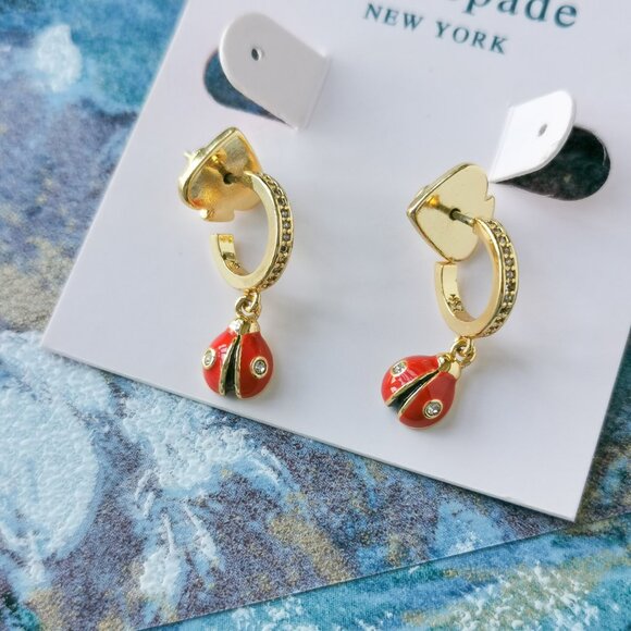 Kate Spade Nature Walk Ladybug Gold Earrings Red - Picture 3 of 3
